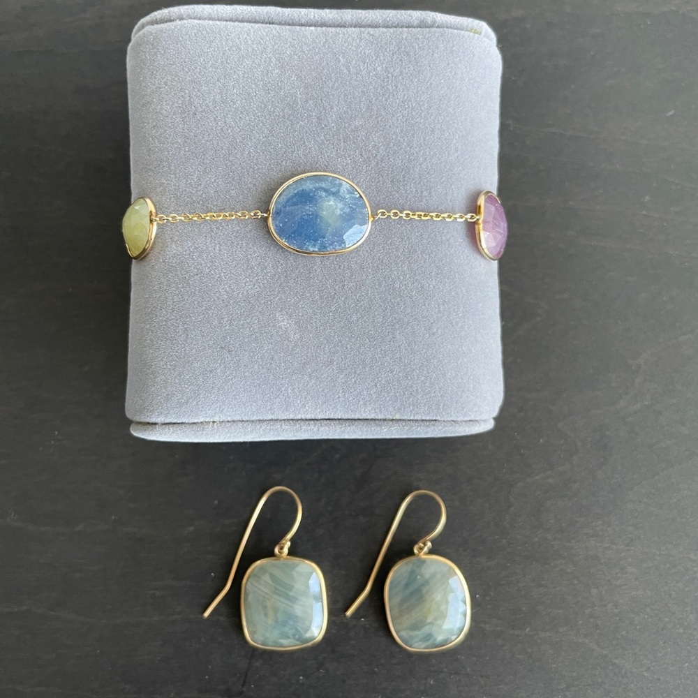 NWOT Semi Precious Stone Scarab Bracelet/ Earrings - Picture 1 of 13